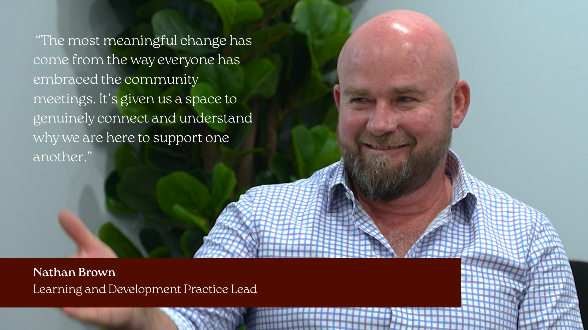 Staff member talking about how community meetings create space for genuine connection and shared purpose