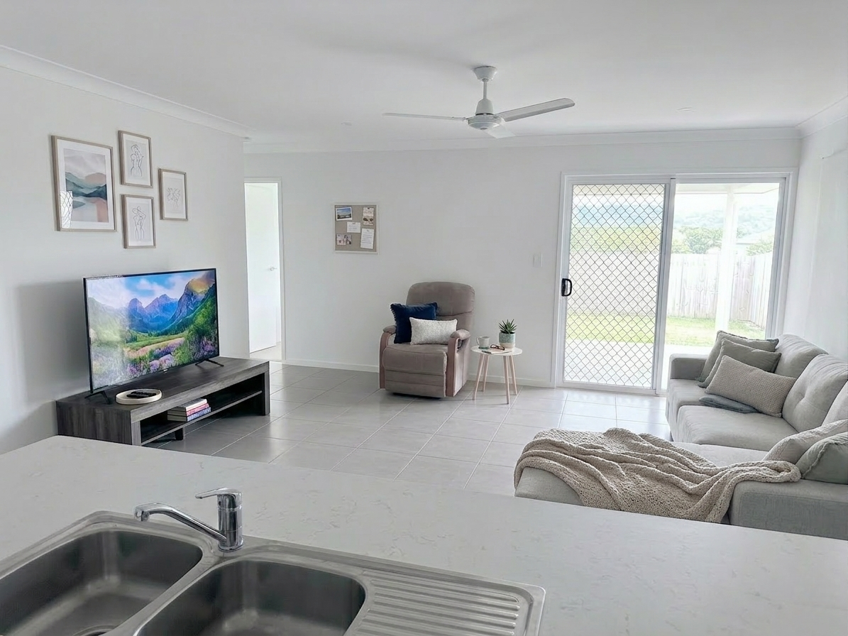 Kitchen, living, dining