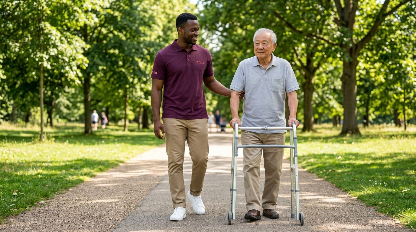Aged Male client with Male support worker community support