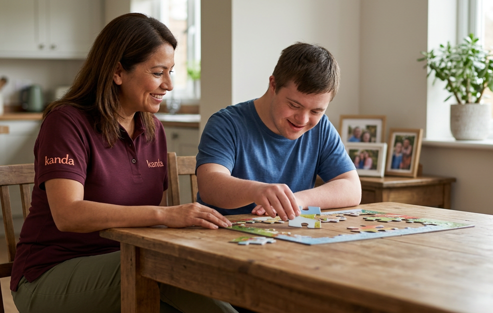Male participant with Female support worker assistance with daily skills at home