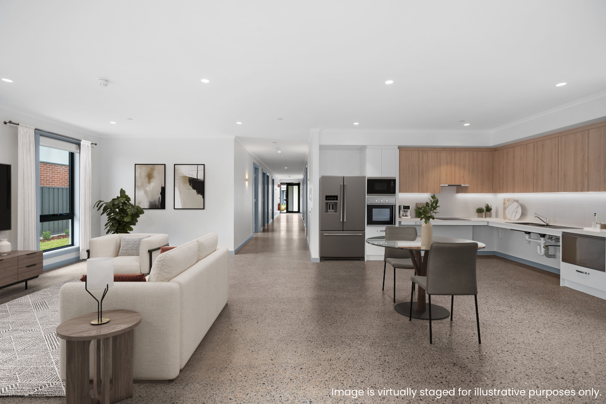A home in Mount Barker that's built for living, featuring an open-plan accessible kitchen, dining and living area by Australia's leading disability accommodation provider.